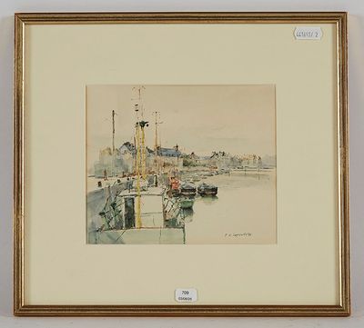 une image représentant une aquarelle illustrant une scène de port avec des bateaux