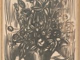 drawing of a vase with flowers in it on a table