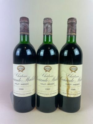 3 btls Château Sociando-Mallet 1988 - Haut-Médoc (ET, caspul…