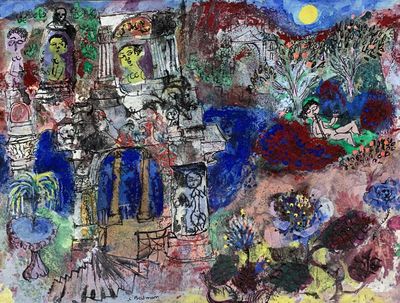 an image of a painting with a lot of different things on it