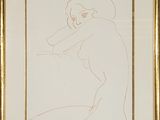 framed drawing of a woman holding a baseball bat in her right hand