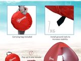 tente de plage rouge à montage rapide, avec les instructions pour la monter