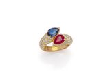 a sapphire, ruby and diamond ring, by van cleef