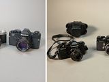 plusieurs types d'appareils photo différents posés sur une table