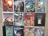 the covers of the books are lined up on the floor