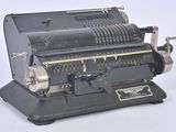 an old type of typewriter machine on a white background