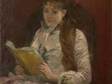 tableau représentant une femme assise dans un fauteuil en train de lire un livre