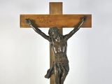 a statue of jesus on the cross with a white background