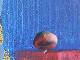 a painting of a person playing with a ball on the beach