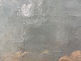 une peinture à l'huile représentant un oiseau perché sur une branche d'arbre