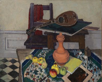 Louis CHARRAT (1903-1971) Intérieur à l'opaline rose, aux fr…