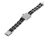 a close up of a wrist watch with a chain around it