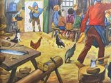 a painting of a group of people in a workshop