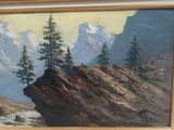 a picture of a painting of a mountain scene