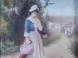 un tableau représentant une femme tenant un parapluie sur un chemin de terre