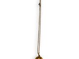 gold plated necklace with a round pendant on a long chain