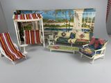 mobilier de maison de poupées comprenant un canapé, une chaise, une table et un parasol