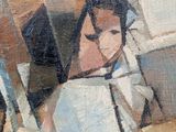 a painting of a woman sitting in a chair