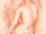 un dessin représentant une femme nue assise par terre