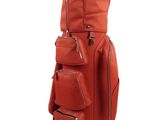 a close up of a golf bag on a white background