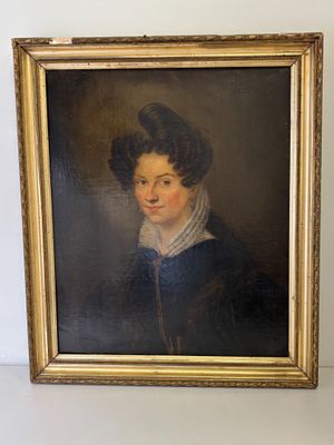 painting of a woman in a black dress with a white collar