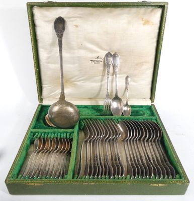 silverware in a green box on a white surface