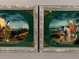 deux tableaux représentant un homme à cheval et une femme à cheval