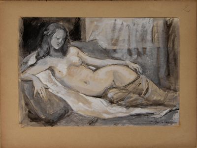 dessin représentant une femme nue allongée sur un lit dans une chambre