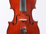 un gros plan d'un violon sur une surface blanche avec un fond blanc
