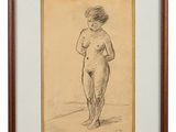 un dessin représentant une femme nue debout devant un fond blanc