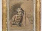 an old picture of a young boy with a stick in his hand