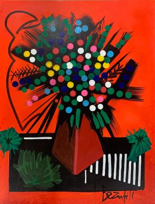 an image of a painting of a vase with flowers in it