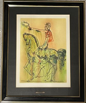 tableau représentant une femme à cheval, coiffée d'une couronne
