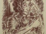 une image représentant le dessin d'une femme tenant un chat