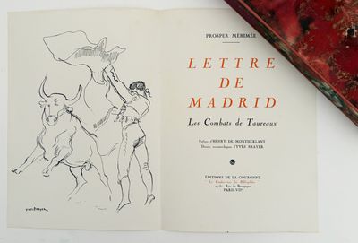 un livre sur lequel figure le dessin d'un homme chevauchant un taureau