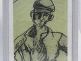 dessin d'un homme avec un chapeau et une cigarette dans un cadre blanc