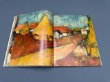 un livre ouvert sur lequel figure la peinture d'un homme marchant sur une route