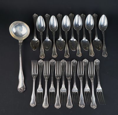a lot of silver spoons and forks on the table