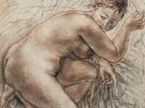 une image représentant le dessin d'une femme nue assise sur un lit