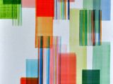 abstract painting of multicolored squares and rectangles on a white background