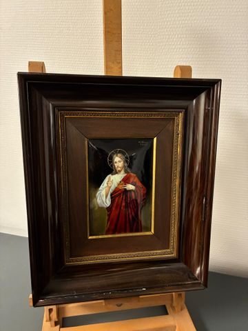 Charles PELTANT (XXème) Émail de Limoges « Le Christ ». Signée en...