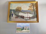 tableau représentant un homme promenant un chien en laisse, à côté d'un tableau représentant un homme promenant un chien en laisse