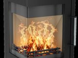 a black stove with a fire inside of it on a black background