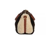 the small purse is made out of sheepskin and has a leather handle