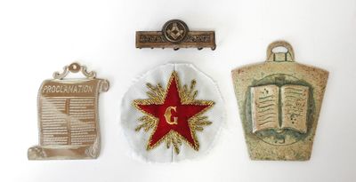 several different items are displayed on a white surface with a red star