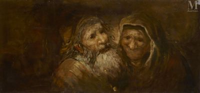 un tableau représentant deux vieilles femmes et un homme dans une pièce sombre