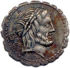 une pièce d'argent à l'effigie d'un homme aux cheveux longs