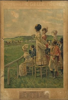 painting of a group of people sitting around a table in a field