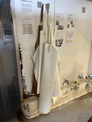une photo d'une cuisine où de nombreux objets sont accrochés au mur