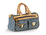 Sac à main Louis Vuitton en denim et cuir, avec des finitions dorées